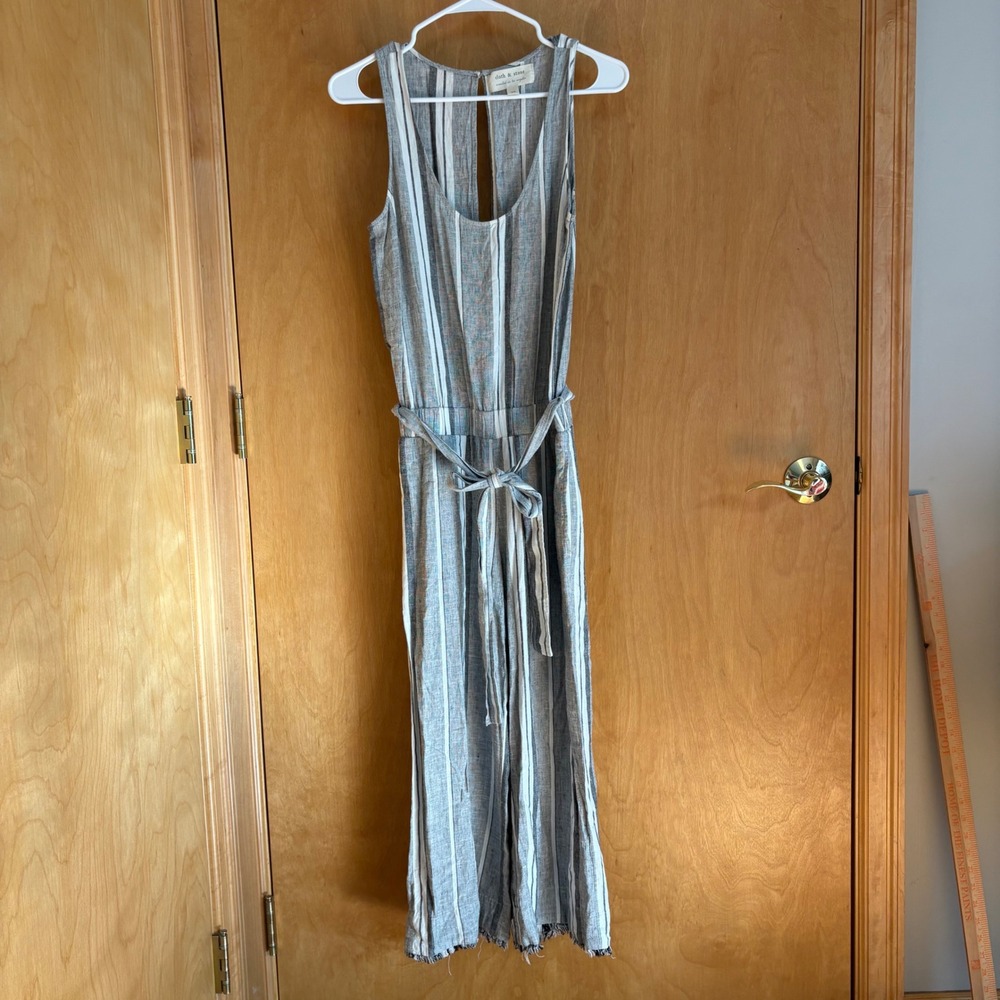 Cloth &‎ Stone Striped Jumpsuit Wide Leg Sleeveless Keyhole Back XS